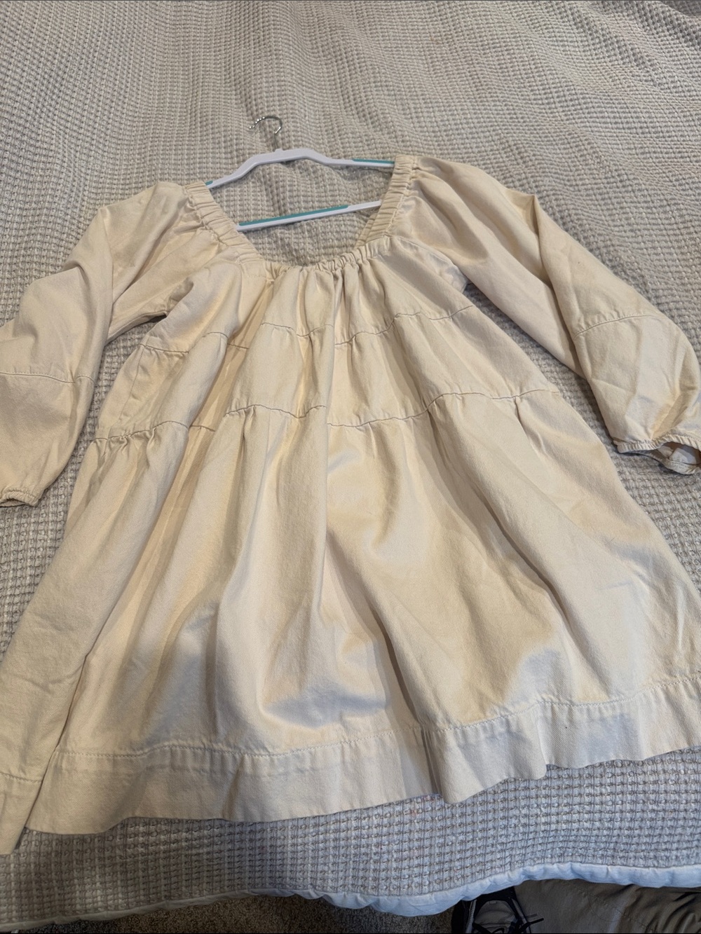 Free People: Cream Square-Neck Babydoll Dress w/ pockets! - Picture 2 of 3